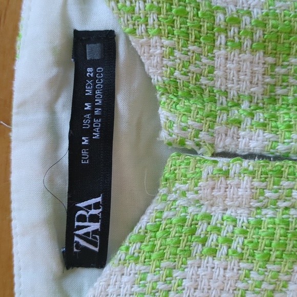 Zara Corset Style  Crop Gingham Tweed Green and White Top Size Medium - Picture 6 of 11